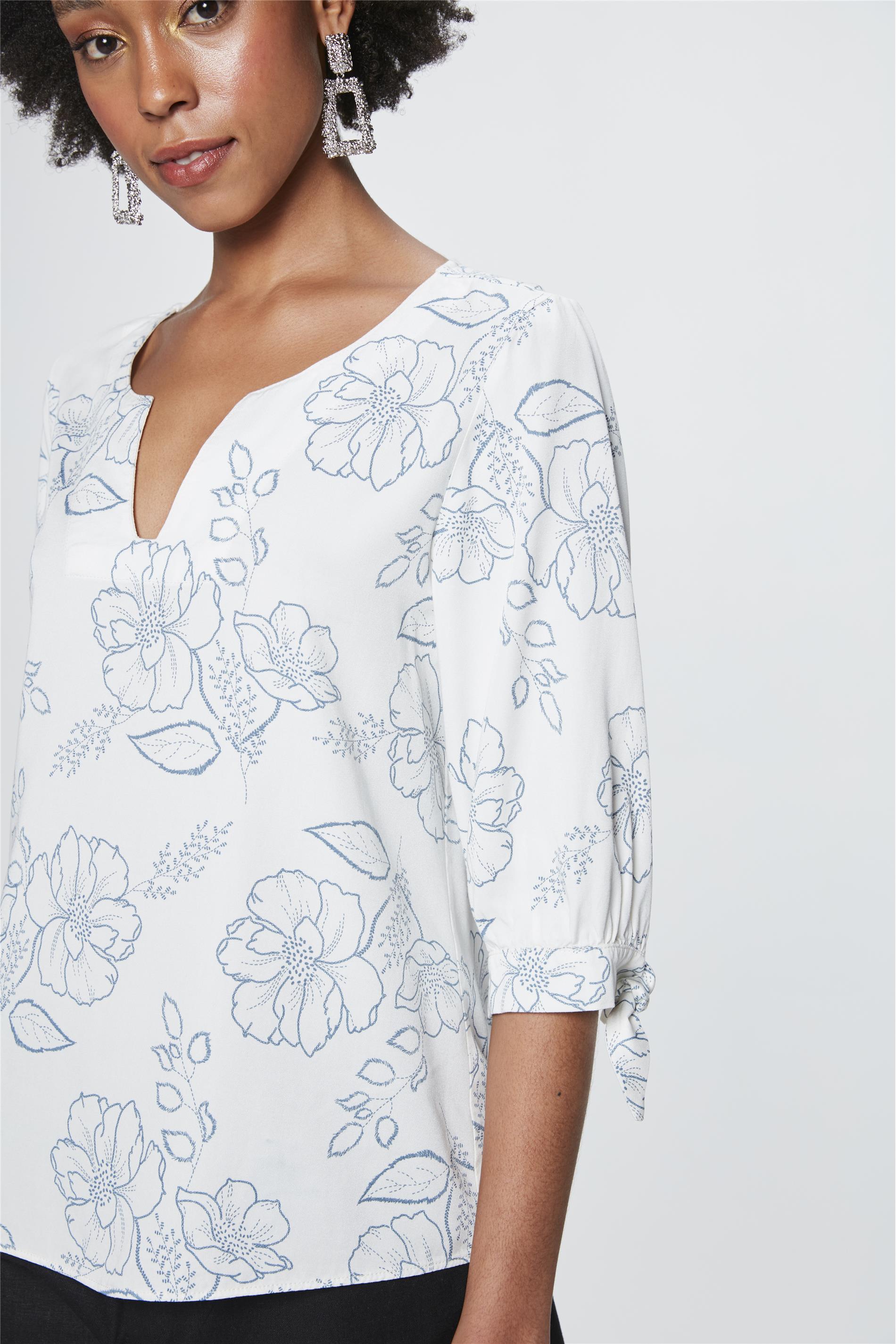 Bata De Manga 3 4 Com Estampa Floral Damyller