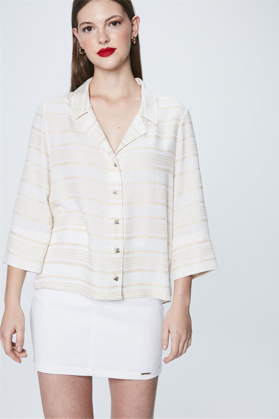 Camisa Mangas 3 4 Listrada Feminina Damyller