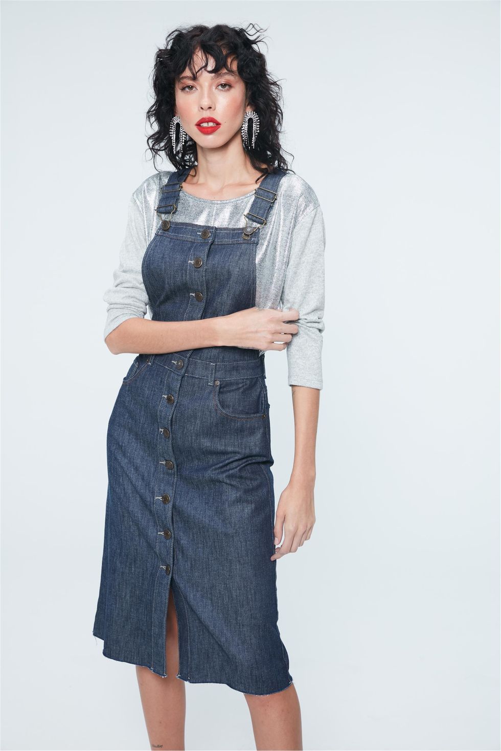 jardineira jeans midi