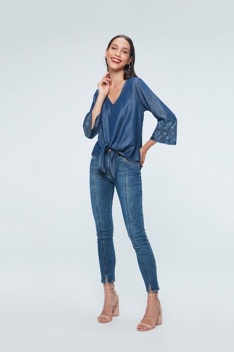 Mini Blusa Amarração Jeans