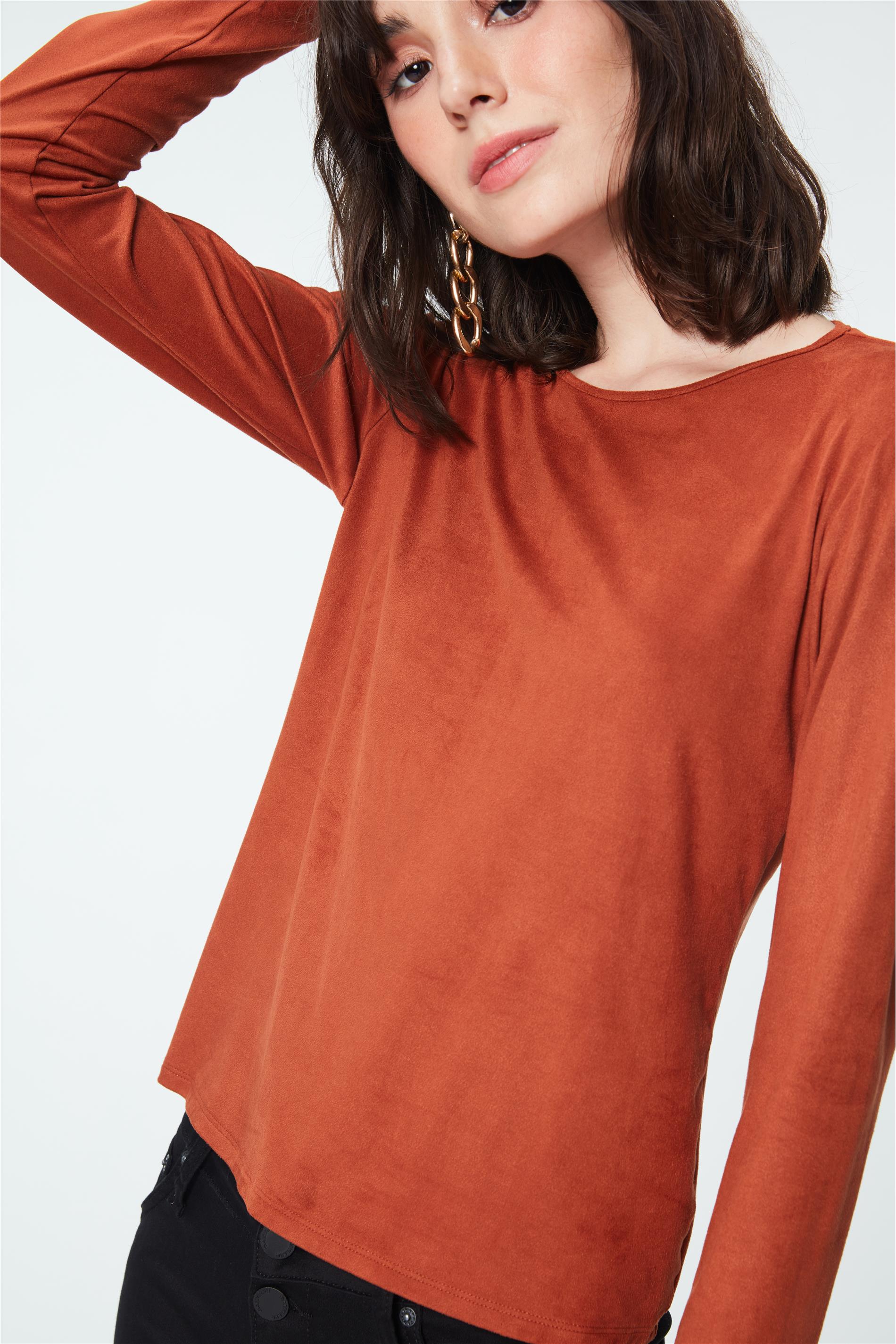 Blusa manga longa suede Clearance