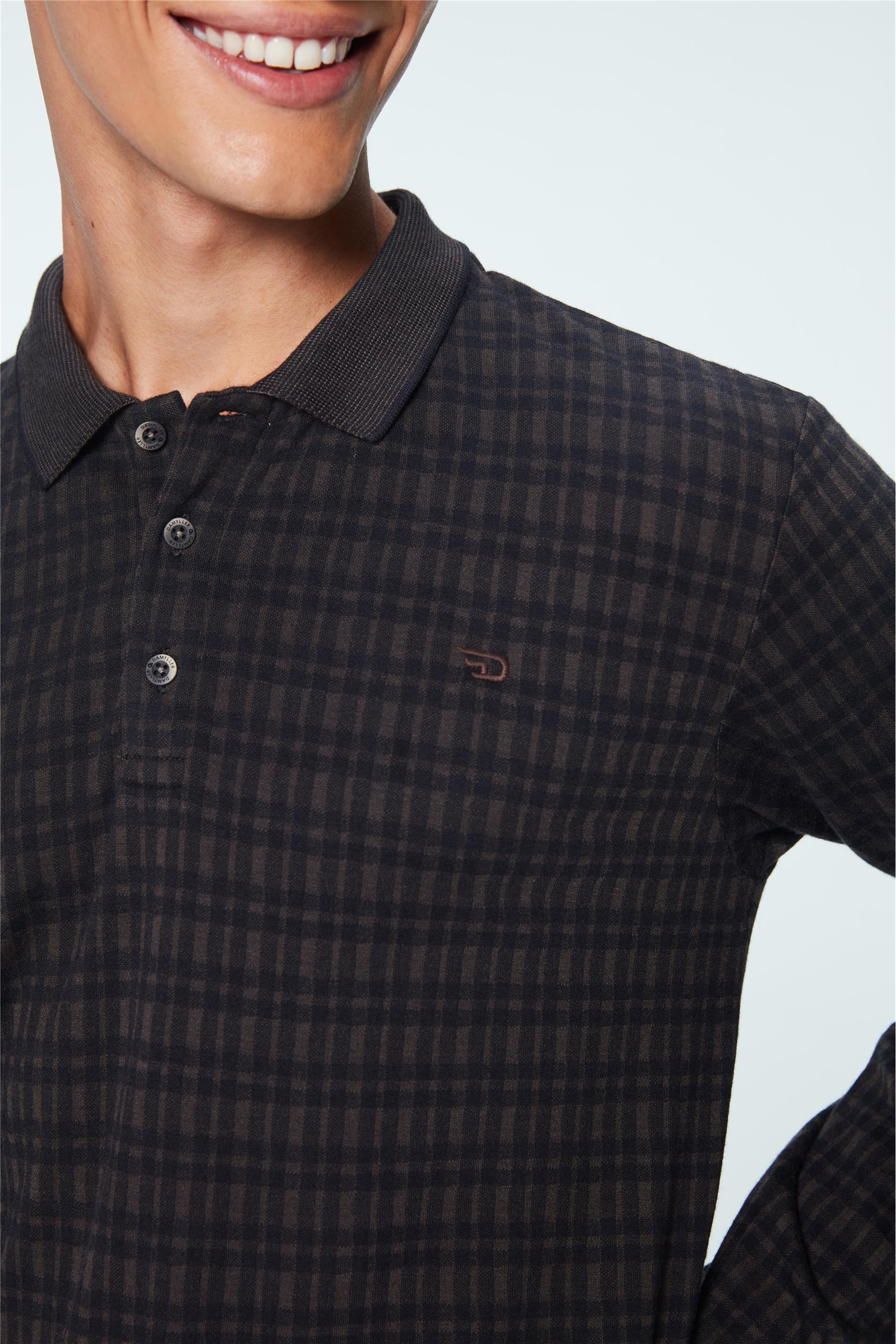 Camisa Polo Manga Longa Xadrez Masculina Damyller