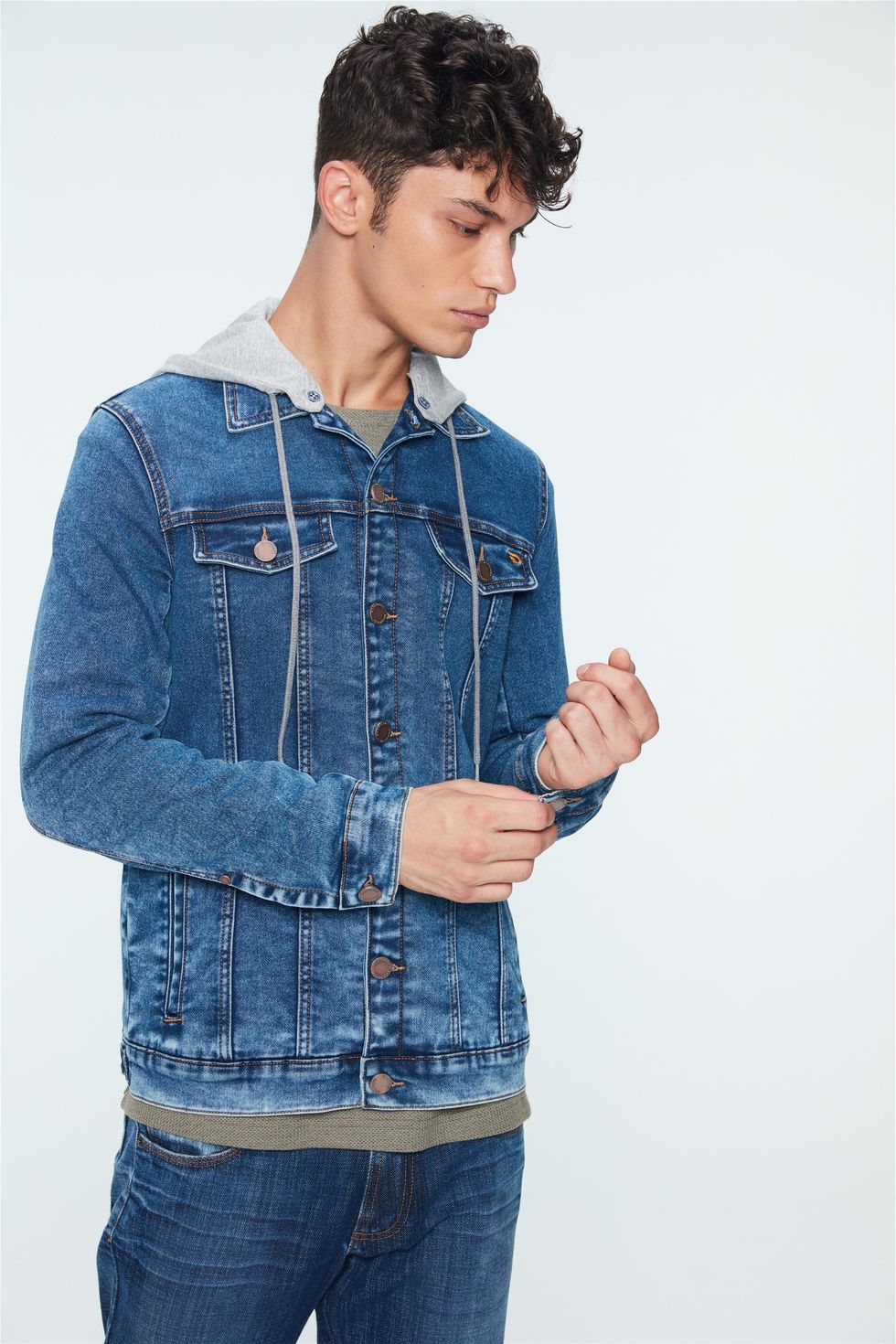 jaqueta masculina jeans com moletom