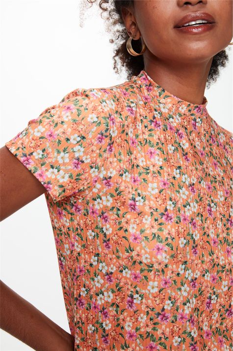 Blusa Canelada Transpassada Floral Mini - - Damyller