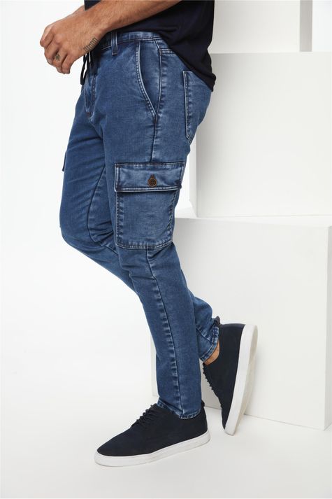 Calça Cargo Jeans Trend Wide leg