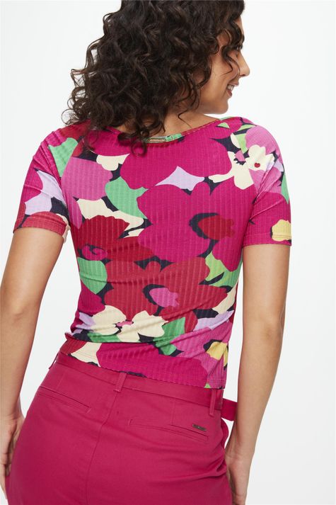 Blusa Canelada Transpassada Floral Mini - - Damyller