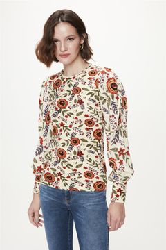 Blusa Canelada Transpassada Floral Mini - - Damyller