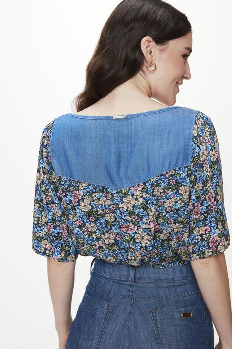 Blusa Canelada Transpassada Floral Mini - - Damyller