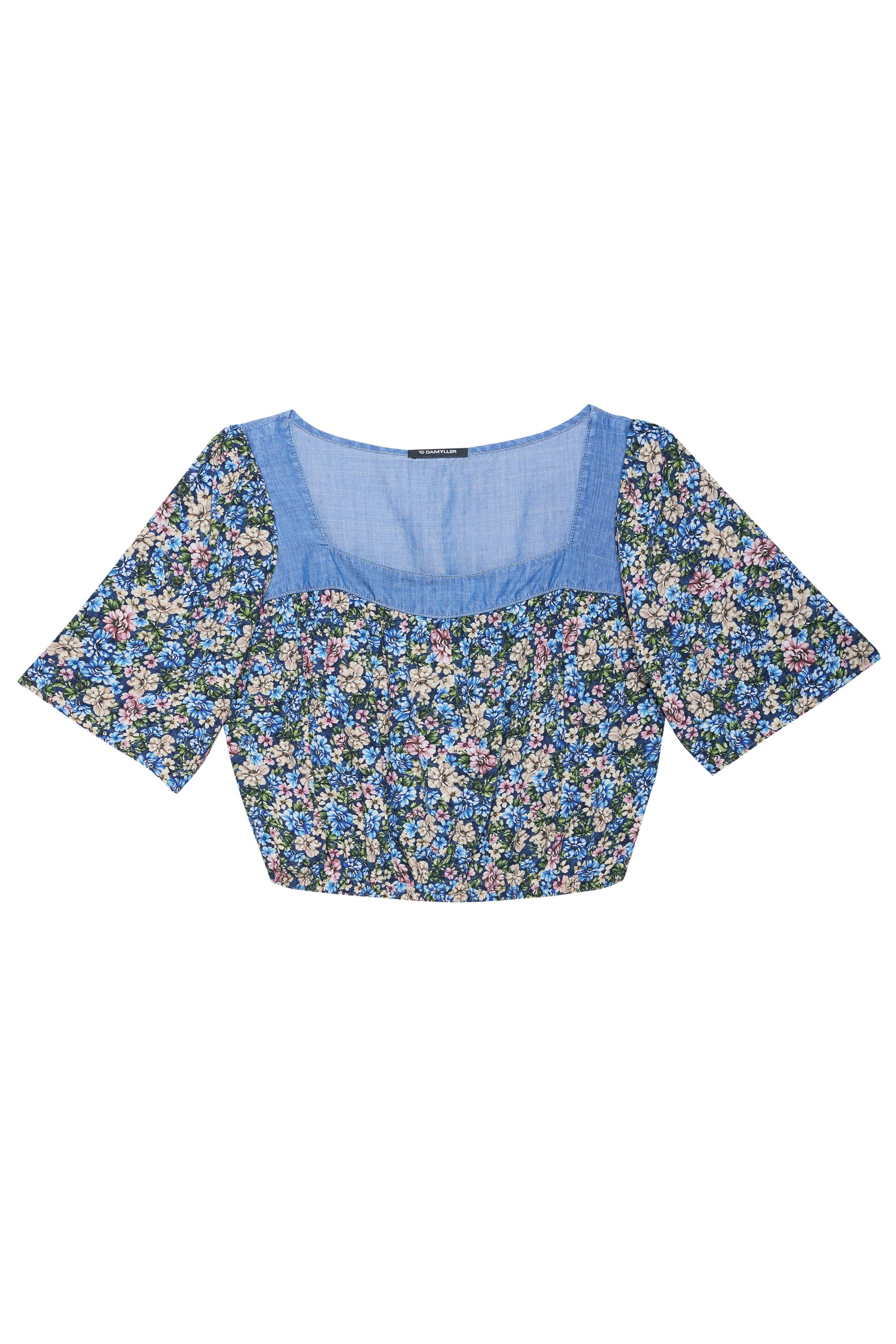 Blusa Canelada Transpassada Floral Mini - - Damyller