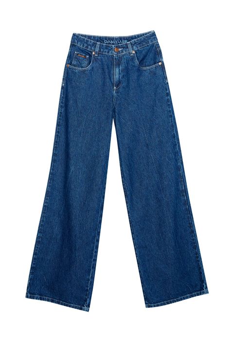 Calça Wide Leg Jeans com Puidos e Rasgos Azul