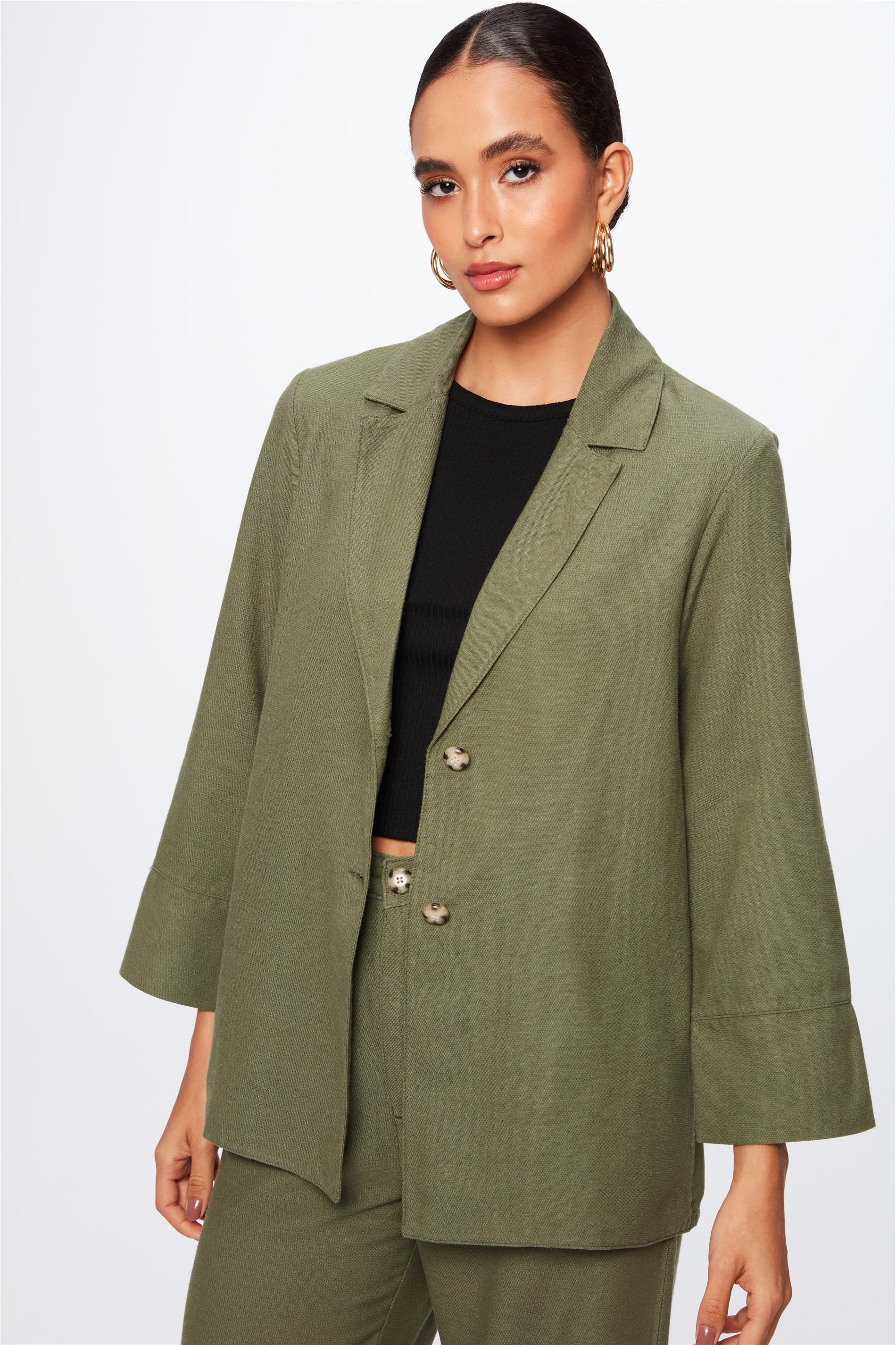 Blazer de Alfaiataria Solto Verde Oliva