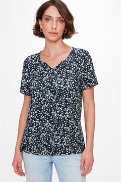 Blusa Canelada Transpassada Floral Mini - - Damyller