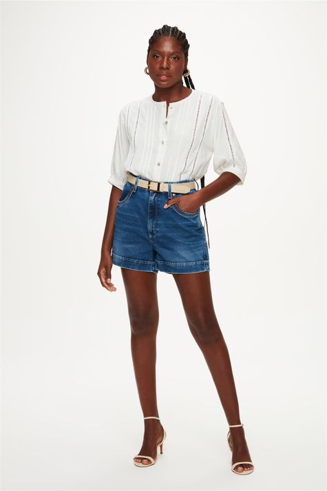 Camisa-Feminina-com-Meia-Manga-e-Vazados-Costas--